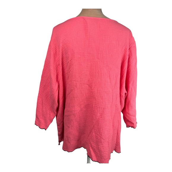 Ali Miles Womens 3X Tunic Top Pink Black Trim Gauzy Spring Summer Lagenlook - Picture 8 of 16